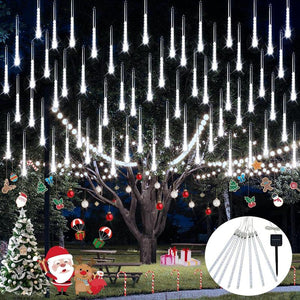 JMEXSUSS Solar Christmas Lights Outdoor Waterproof, Solar Meteor Shower Rain Lights, 8 Tube 144 Leds Solar Icicle Tree Lights for Yard Patio Xmas