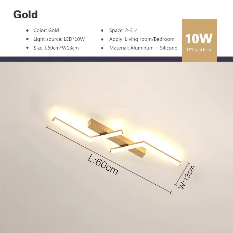 Modern LED Line Ceiling Lamp Modern Living Room Dining Room Master Bedroom Study Fixture Gold Black Ceiling Lights Illumination