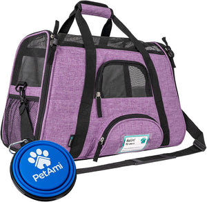 Airline Approved Pet Carrier for Cat, Soft Sided Dog Carrier for Small Dog, Cat Travel Supplies Accessories for Indoor Cat, Ventilated Pet Carrying Bag Medium Kitten Puppy, Large Heather Purple