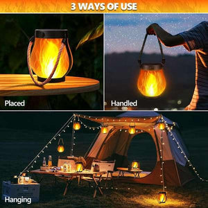 2 Pack Solar Lantern Flickering Flame Garden Lights with Dual USB and Solar Power Outdoor Waterproof Hanging Lamp
