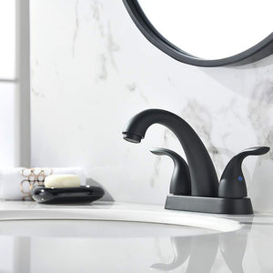 4 Inch 2 or 3 Holes 2 Handles Centerset Matte Black Lead-Free Bathroom Sink Faucet, Bathroom Faucet with Copper Pop up Drain and Water Supply Lines, BF008-5-MB