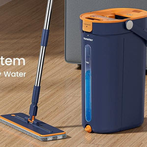 Homettler 3-Tank Self-Cleaning Mop Bucket Set, Self-Separating Dirty & Clean Water System,Hands-Free Spin Mop with 2 Microfiber Pads for Hardwood Floors, Wall & Corner Cleaning