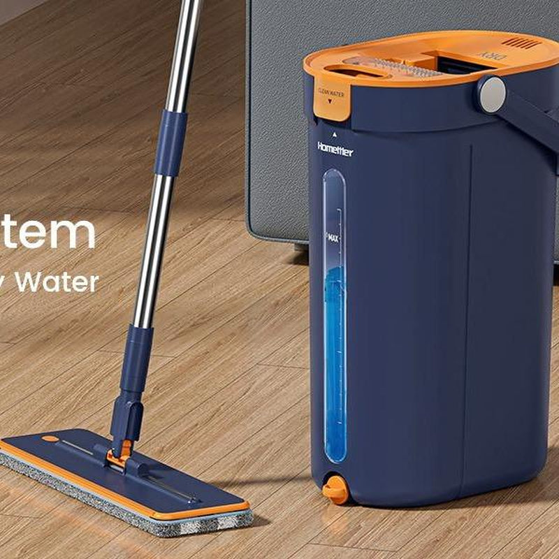 Homettler 3-Tank Self-Cleaning Mop Bucket Set, Self-Separating Dirty & Clean Water System,Hands-Free Spin Mop with 2 Microfiber Pads for Hardwood Floors, Wall & Corner Cleaning