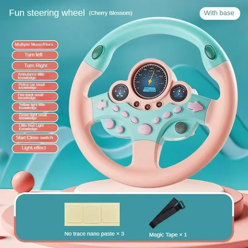 Kids Steering Wheel for Backseat Simulated Driving Steering Wheel Toy with Light Music Preschool Toys Pretend Driving Toy Gifts