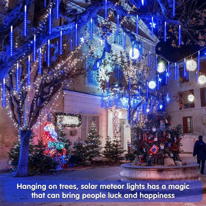 JMEXSUSS Solar Christmas Lights Outdoor Waterproof, Solar Meteor Shower Rain Lights, 8 Tube 144 Leds Solar Icicle Tree Lights for Yard Patio Xmas