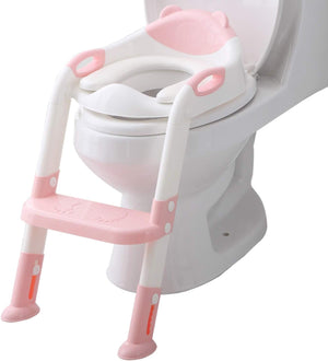 Potty Training Seat Ladder Girls,Toddlers Toilet Seat,Kids Stool (Rose Pink)