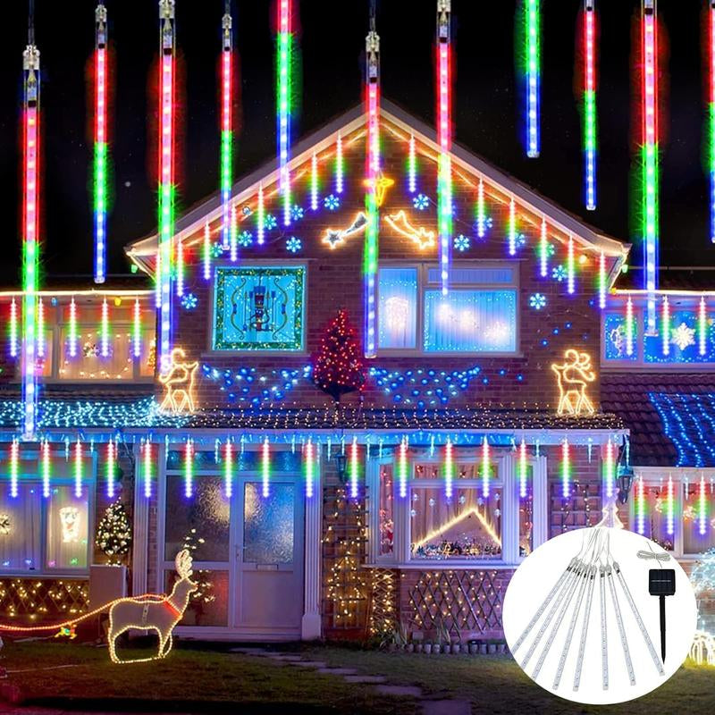 JMEXSUSS Solar Christmas Lights Outdoor Waterproof, Solar Meteor Shower Rain Lights, 8 Tube 144 Leds Solar Icicle Tree Lights for Yard Patio Xmas
