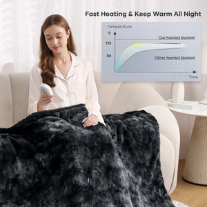 Electric Throw Blanket 50" X 60", Soft Faux Fur Heated Blanket with Large LED Display, 6 Heating Levels, 4 Hours Timer, Tie-Dye Black