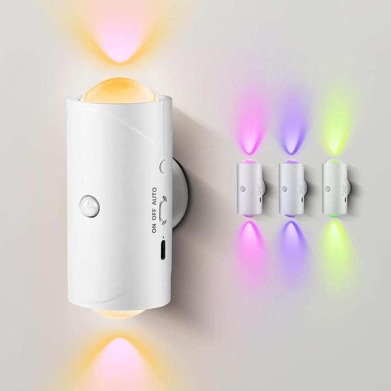Smart Rechargeable LED Night Light with Motion Sensor – RGB Gradient Ambient Lighting, Dimmable Wall Lamp, Magnetic & Stick-On Design, USB Convenient Charging, Long-Lasting Battery, Perfect for Halloween Decor, Bedroom, Stairs, Hallway & Entryway