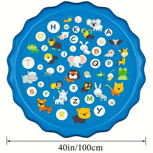 Inflatable Swimming Pool, Portable Swimming Pool with Water Sprinklers, Alphabet & Number Learning Mat, Summer Yard Lawn Play, Outdoor Play Area