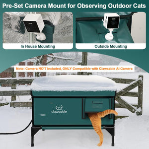 Clawsable Indestructible Heated Cat House for outside Cats Winter, 100% Weatherproof, Safe Escape Door, Insulated Outdoor Cat Shelter with Heater for Feral Barn Cat Kitty