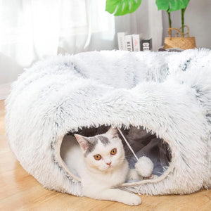 LUCKITTY Warm Fluffy Plush Cat Dog Tunnel Bed with Washable Cushion- Big Tube Playground Toys 3 FT Diameter Collapsible, for Indoor Cat Kitty Kitten Puppy Rabbit Ferret Leopard Print