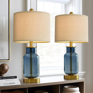 21.25" Table Lamp Set of 2 Modern Lamp for Living Room Glass Nightstand Lamp ...