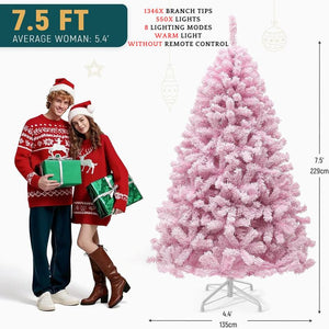 YITAHOME 6/7.5FT Pink Prelit Artificial Christmas Tree with Warm-White Lights, 8 Lighting Modes, with PVC Branch Tips