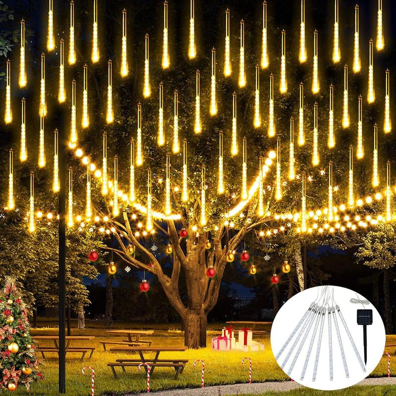 JMEXSUSS Solar Christmas Lights Outdoor Waterproof, Solar Meteor Shower Rain Lights, 8 Tube 144 Leds Solar Icicle Tree Lights for Yard Patio Xmas
