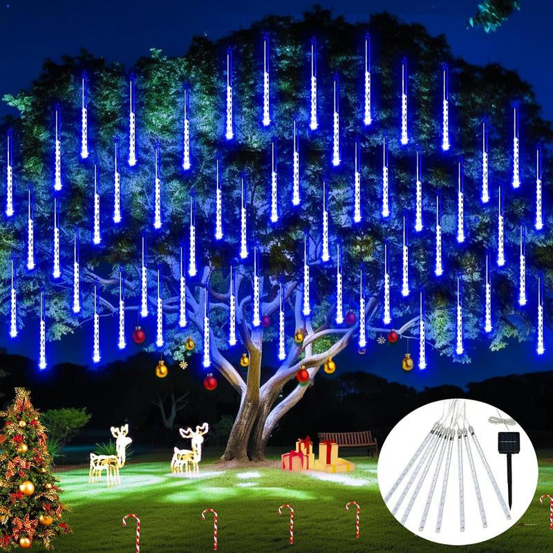 JMEXSUSS Solar Christmas Lights Outdoor Waterproof, Solar Meteor Shower Rain Lights, 8 Tube 144 Leds Solar Icicle Tree Lights for Yard Patio Xmas