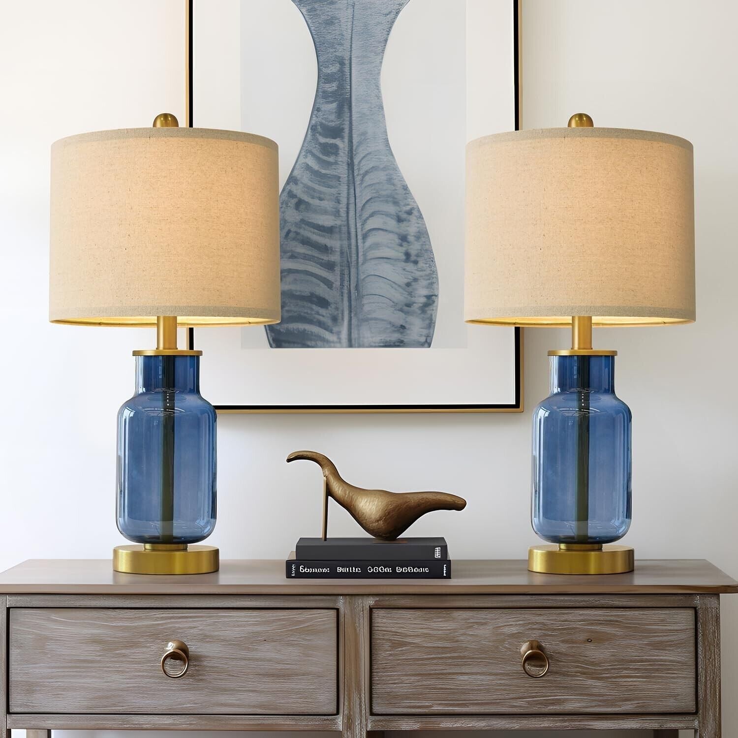 21.25" Table Lamp Set of 2 Modern Lamp for Living Room Glass Nightstand Lamp ...