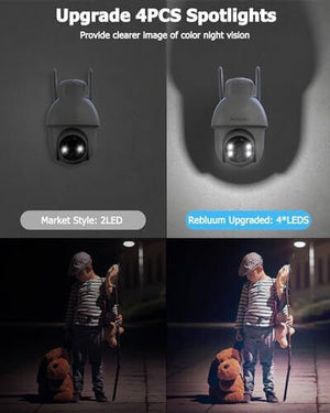 Rebluum Security Camera Wireless Outdoor 2K Solar Security Camera Battery Po...