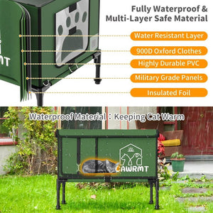 CAWRMT New Upgraded Winter Outdoor Heated Cat House, Detachable, High Leg Design, Insulated Outdoor Cat House Weatherproof with Pet Heating Pad, Suitable for Outdoor Feral Cats and Kittens Shelter