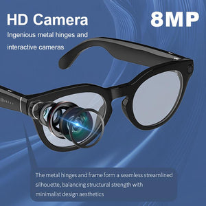 Smart Glasses with 8MP Camera, 1200P Video Recording Wearable Bluetooth Glasses, Lightweight Outdoor Sports Camera Sunglasses Supports Intelligent Image Recognition and Voice Assistant, Multifunctional Wireless Audio Eyewear Glasses Built-In Headphone