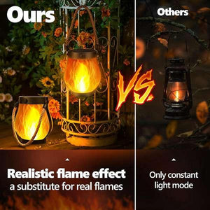 2 Pack Solar Lantern Flickering Flame Garden Lights with Dual USB and Solar Power Outdoor Waterproof Hanging Lamp