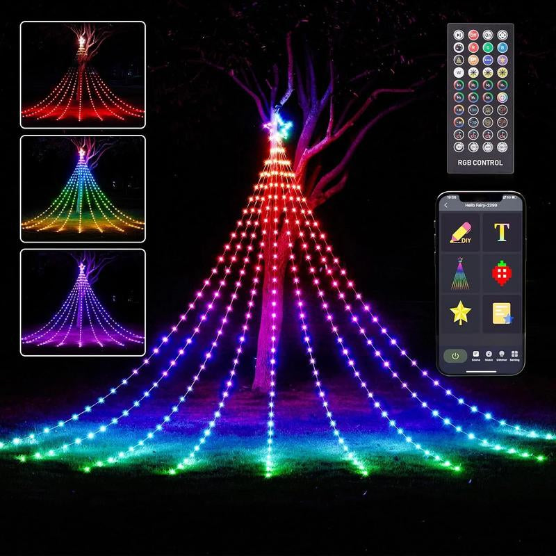 Avatar Controls Outdoor Christmas Decorations,11.8Ft 344 Leds Waterfall Lights with APP & Remote Control,Rgb Christmas Tree Star Lights for DIY, Timer,Music,Multicolor