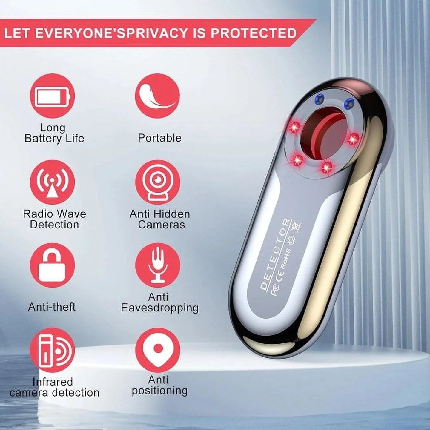 4-In-1 Hidden Camera Detectors, Bug Detector, RF Detector, GPS Tracker Detector Device to Detect Listening Devices for Office, Hotels,Bathroom,6 Levels Sensitivity,4 Professional Modes Silver