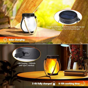 2 Pack Solar Lantern Flickering Flame Garden Lights with Dual USB and Solar Power Outdoor Waterproof Hanging Lamp