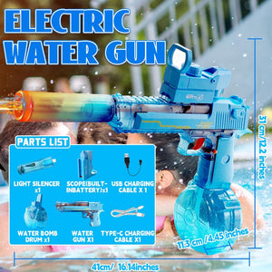 【Summer Must-Have】High-Powered Electric Water Shooter with LED Lights - 25-40Ft Water Gun for Kids & Adults, High Powered IP67 Waterproof,500Ml & 50Ml Water Tank, 1200Mah Rechargeable Battery