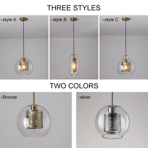 Sliver Bronze Loft Modern Pendant Light Glass Ball Hanging Lamp Kitchen Light Fixture Dining Hanglamp Living Room Luminaire