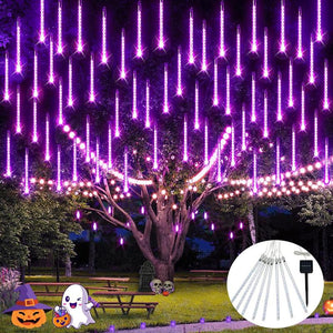 JMEXSUSS Solar Christmas Lights Outdoor Waterproof, Solar Meteor Shower Rain Lights, 8 Tube 144 Leds Solar Icicle Tree Lights for Yard Patio Xmas