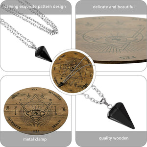 Wooden Pendulum Board Dowsing Divination Pendulum Witchcraft Altar Supplies with Crystal Necklace and Metaphysical Message Board Kit, 3.9 Inch(Wood Color)