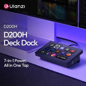 Ulanzi D200H Gaming Stream Controller,Control Pad, 7-In-1 Deck U-Studio Stream Controller Keyboard,With 14 LCD Keys, 13 Customizable Macro Keys Dock to Control Apps and Software, Trigger Actions in OBS, Twitch, Youtube, for Mac/Pc