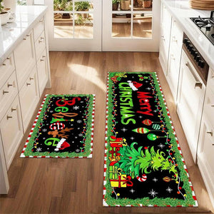 2Pcs Merry Christmas Christmas Tree Lights Floor Mat Set Farmhouse Kitchen Rug Dining Room Flooring Laundry Room Decor Carpet Mat Home Decor Rugs, Washable Rugs