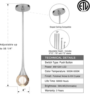 Modern Dimmable LED Teardrop Pendant Light for Home Decor