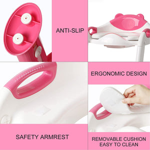 Potty Training Seat Ladder Girls,Toddlers Toilet Seat,Kids Stool (Rose Pink)