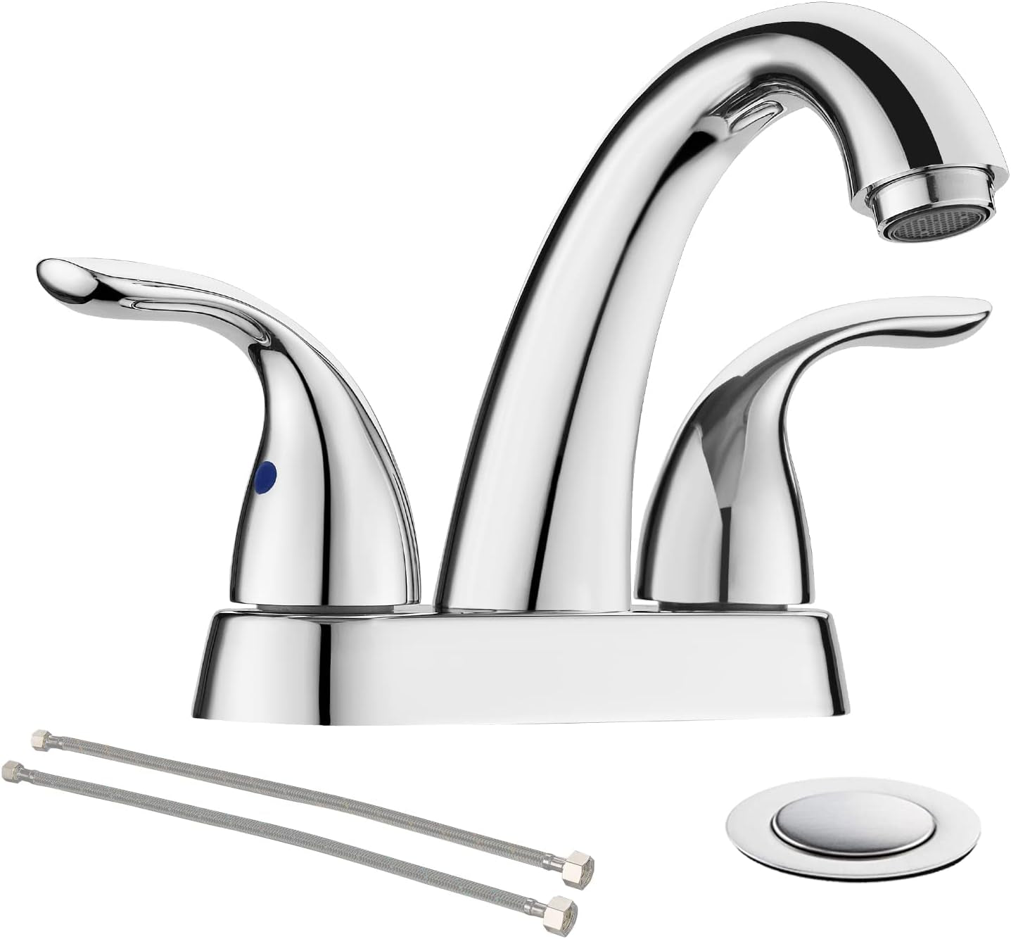 4 Inch 2 or 3 Holes 2 Handles Centerset Matte Black Lead-Free Bathroom Sink Faucet, Bathroom Faucet with Copper Pop up Drain and Water Supply Lines, BF008-5-MB