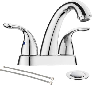 4 Inch 2 or 3 Holes 2 Handles Centerset Matte Black Lead-Free Bathroom Sink Faucet, Bathroom Faucet with Copper Pop up Drain and Water Supply Lines, BF008-5-MB