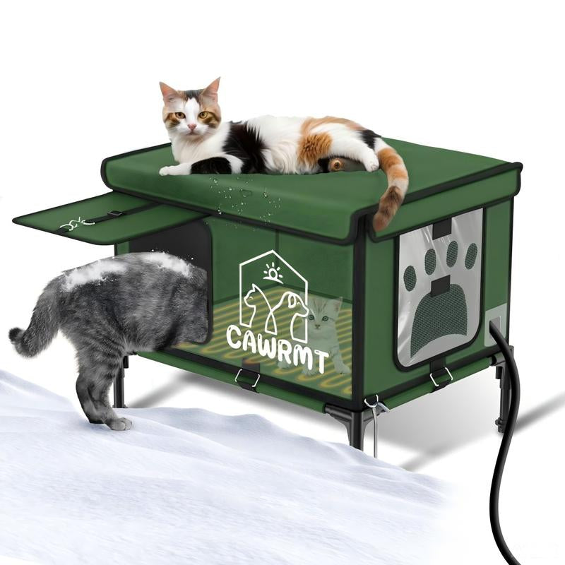 CAWRMT New Upgraded Winter Outdoor Heated Cat House, Detachable, High Leg Design, Insulated Outdoor Cat House Weatherproof with Pet Heating Pad, Suitable for Outdoor Feral Cats and Kittens Shelter