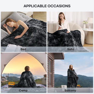 Electric Throw Blanket 50" X 60", Soft Faux Fur Heated Blanket with Large LED Display, 6 Heating Levels, 4 Hours Timer, Tie-Dye Black