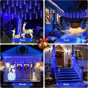 JMEXSUSS Solar Christmas Lights Outdoor Waterproof, Solar Meteor Shower Rain Lights, 8 Tube 144 Leds Solar Icicle Tree Lights for Yard Patio Xmas