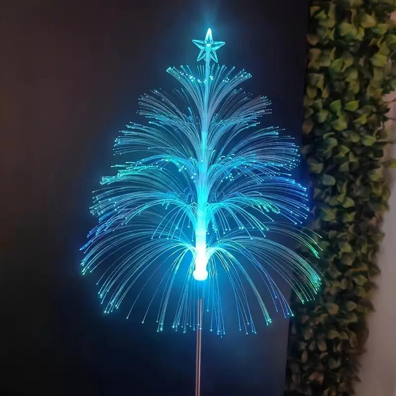 Solar Jellyfish Lights Christmas Tree with Stars Color Changing LED Outdoor Waterproof Decorations for Yard Garden Pathway Holiday Decoration