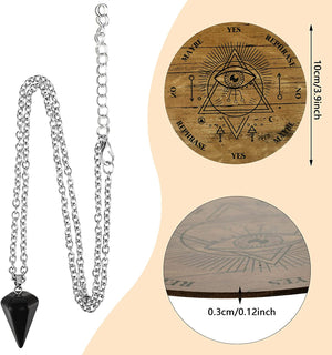Wooden Pendulum Board Dowsing Divination Pendulum Witchcraft Altar Supplies with Crystal Necklace and Metaphysical Message Board Kit, 3.9 Inch(Wood Color)