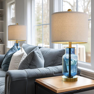 21.25" Table Lamp Set of 2 Modern Lamp for Living Room Glass Nightstand Lamp ...