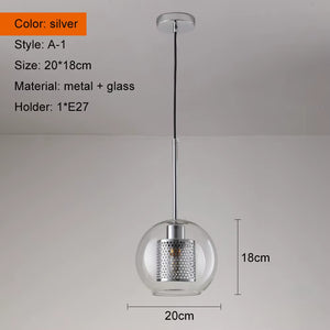 Sliver Bronze Loft Modern Pendant Light Glass Ball Hanging Lamp Kitchen Light Fixture Dining Hanglamp Living Room Luminaire