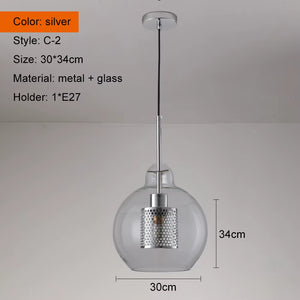 Sliver Bronze Loft Modern Pendant Light Glass Ball Hanging Lamp Kitchen Light Fixture Dining Hanglamp Living Room Luminaire