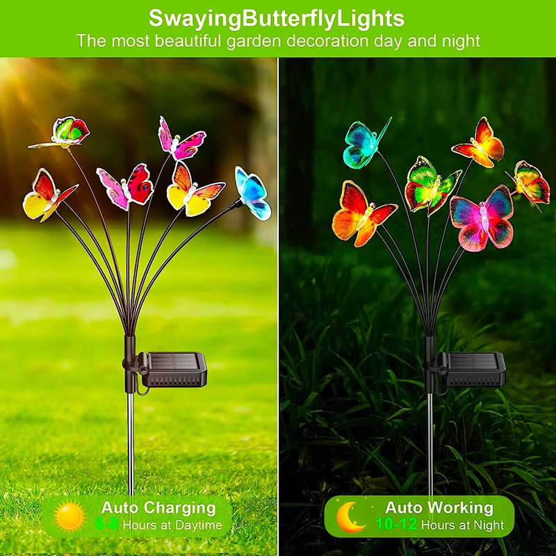 Solar Lights Outdoor Waterproof Garden Decor 6LED Butterfly Pathway Lights for Patio Yard Lawn Decor Lamp