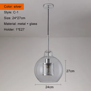 Sliver Bronze Loft Modern Pendant Light Glass Ball Hanging Lamp Kitchen Light Fixture Dining Hanglamp Living Room Luminaire