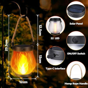 2 Pack Solar Lantern Flickering Flame Garden Lights with Dual USB and Solar Power Outdoor Waterproof Hanging Lamp