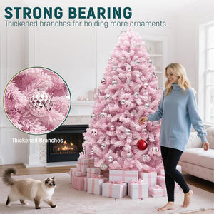 YITAHOME 6/7.5FT Pink Prelit Artificial Christmas Tree with Warm-White Lights, 8 Lighting Modes, with PVC Branch Tips
